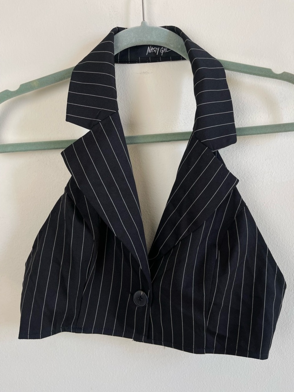 Nasty Gal Black Pinstripe Halter Blazer Crop Top
